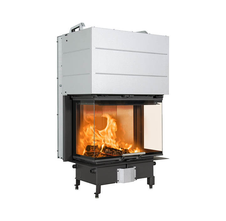 Rektangulär spisinsats i svart stål Scan 5004 med lyftdörr och glas på tre sidor och handtag i borstat stål