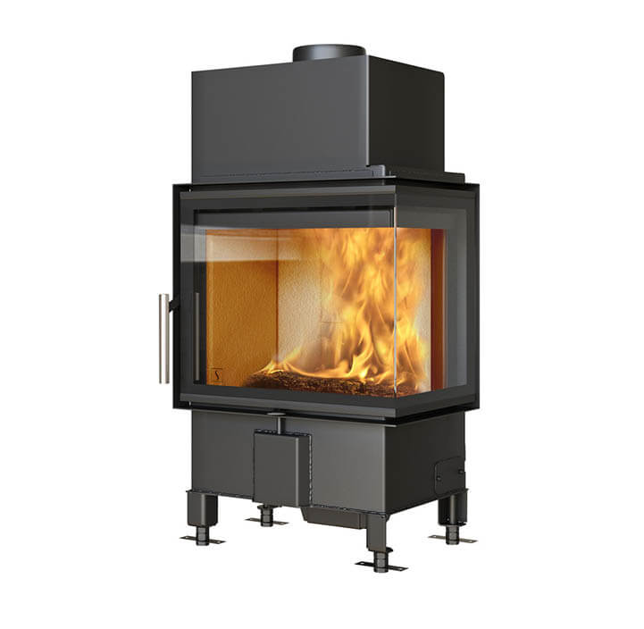 Rektangulär spisinsats i svart stål Scan 5006 med glas på två sidor och handtag i borstat stål