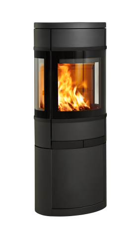 Svart oval braskamin med sidoglas Scan 68-11