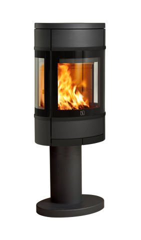 Svart vedspis på pelarfot med sidoglas Scan 68-10