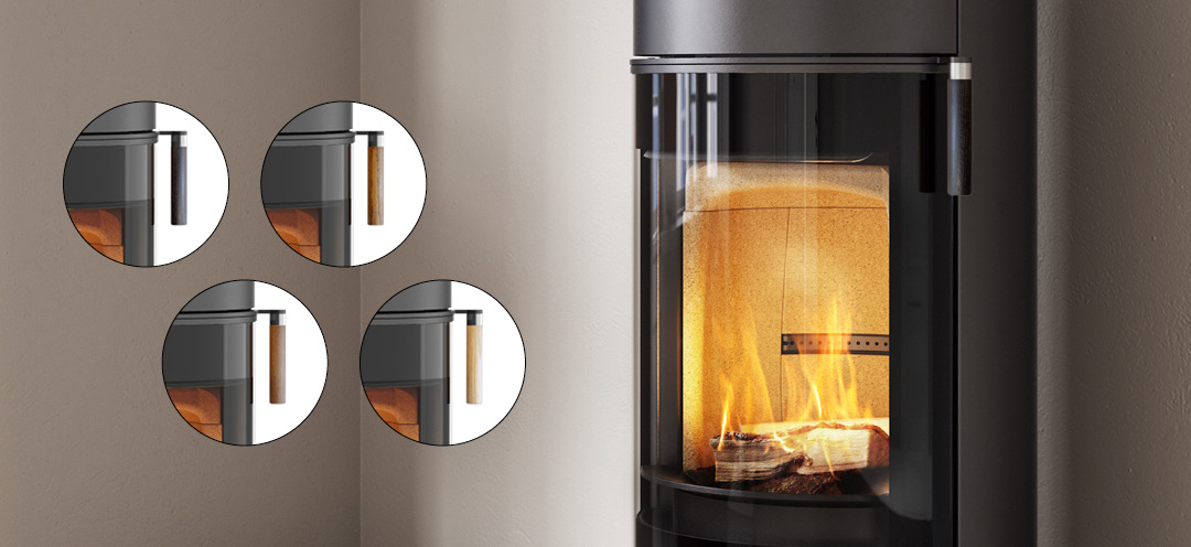svart braskamin Scan 84 med möjlighet till handtag i fyra olika färger