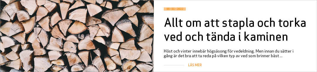 Ram med länk till artikel om Torr ved, salt på stapling, torkning och tändning
